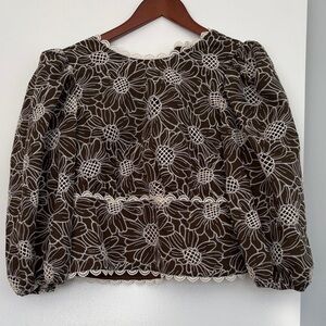 Express Brown and White Floral Lace Blouse